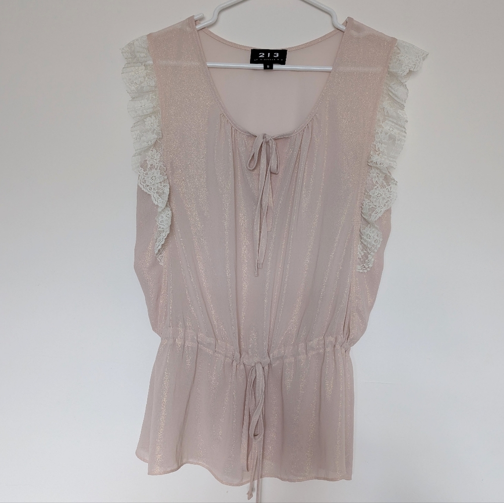 Elegant Blush Blouse with Lace Ruffles